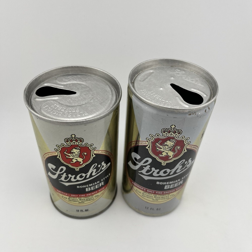 VINTAGE STROH'S BOHEMIAN STYLE PULL- TAB 12 OZ. EMPTY BEER CANS
