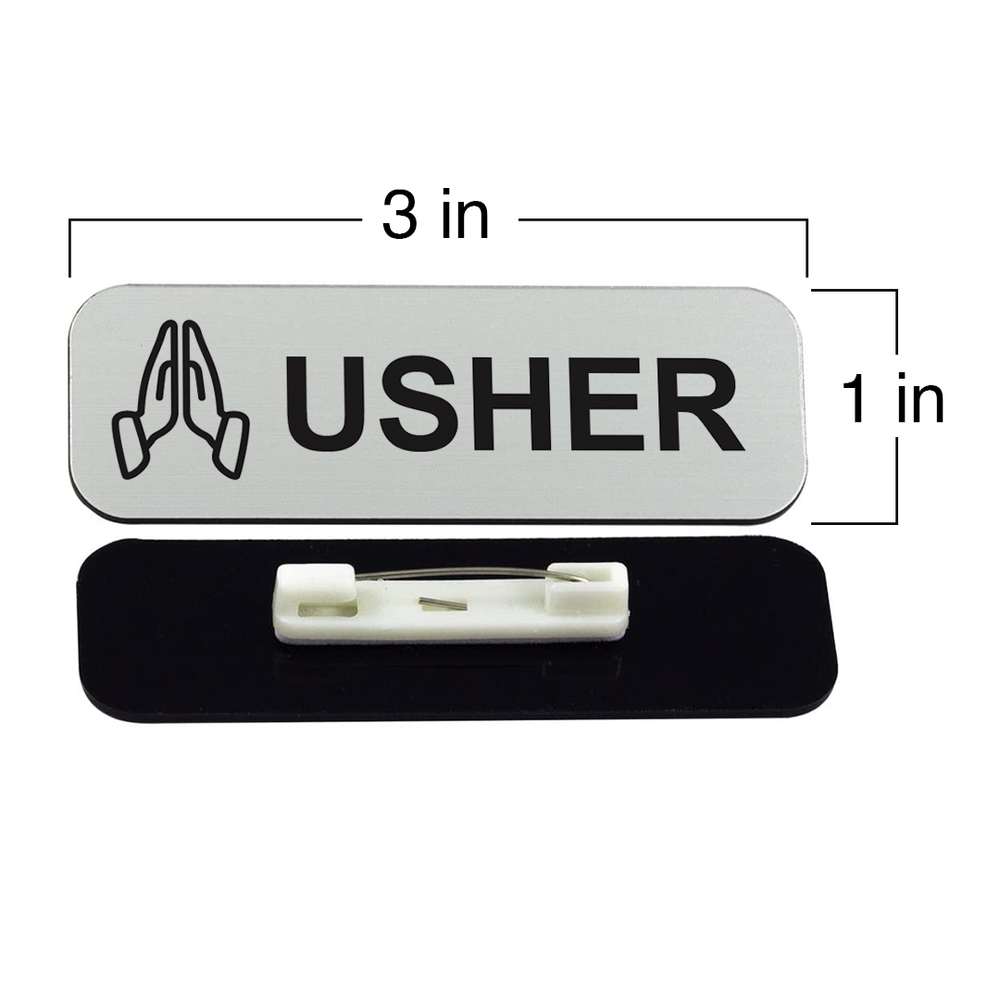 Usher 1 x 3" Name Tag/Badge, Praying Hands (3 Pack)