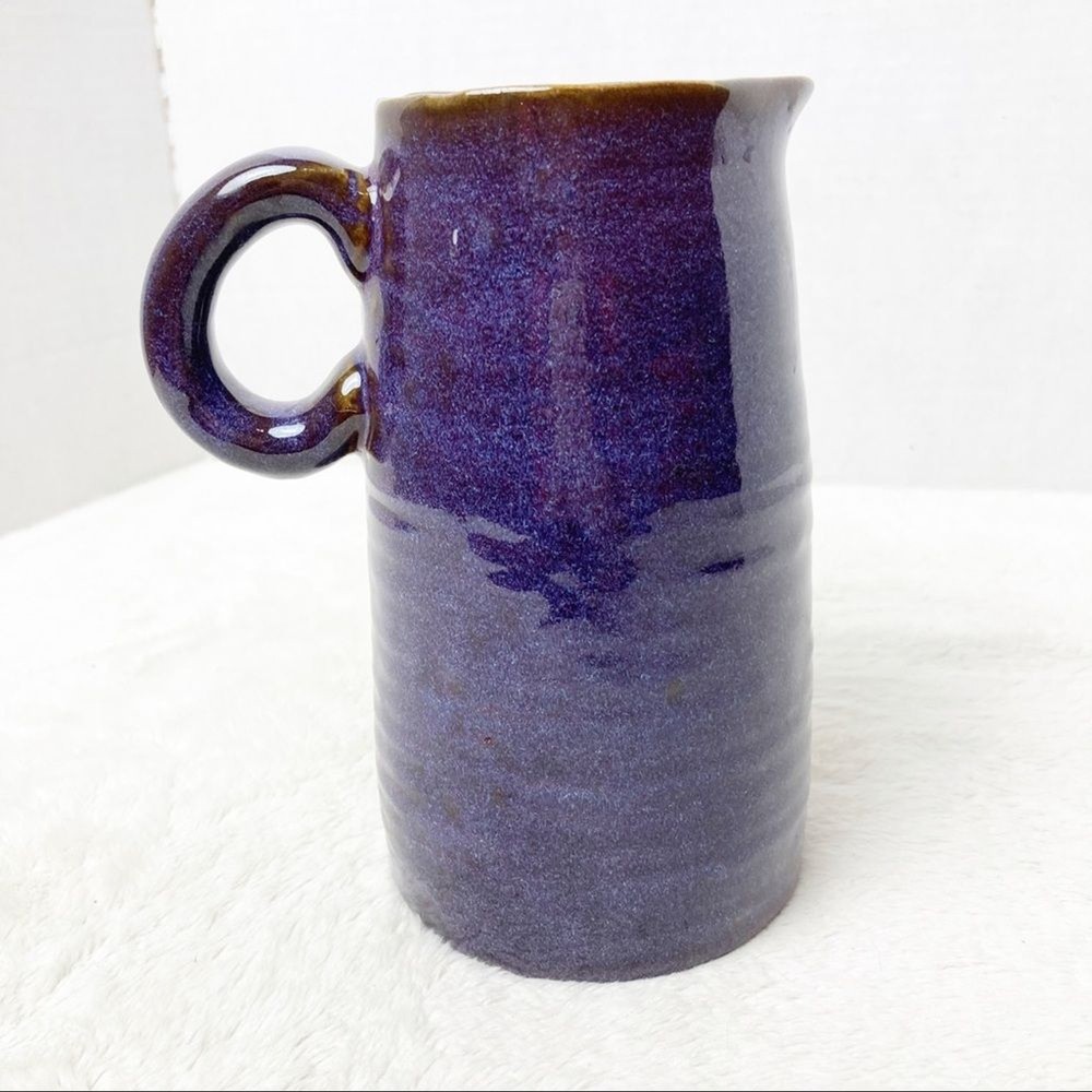 Ceramic pitcher vase blue brown glaze