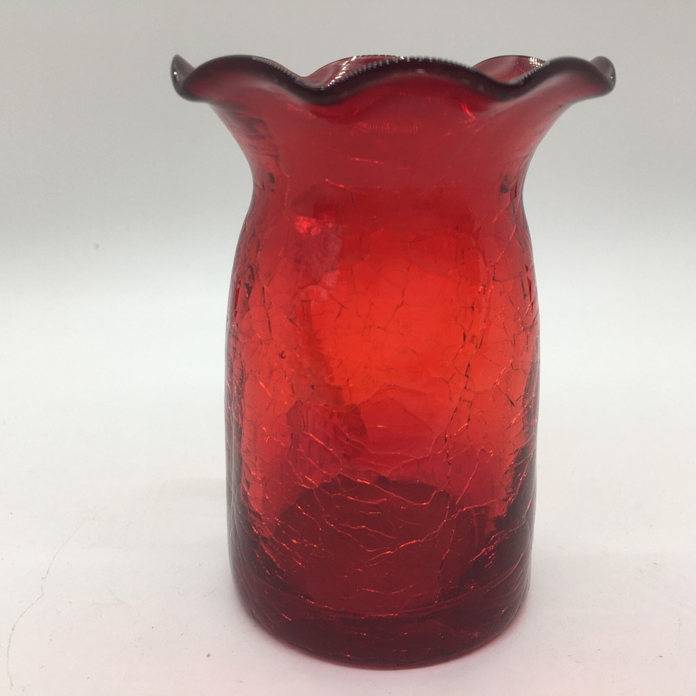 Pilgrim Small Red Crackle Glass Pitcher Clear Ribbed Applied Handle Mid Century