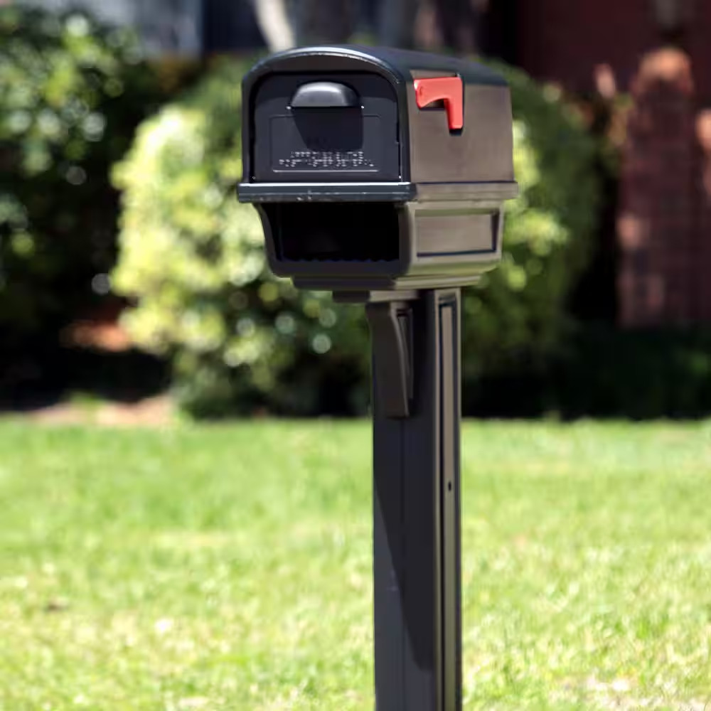 Gentry Black, Medium, Plastic, All-In-One Mailbox and Post Combo
