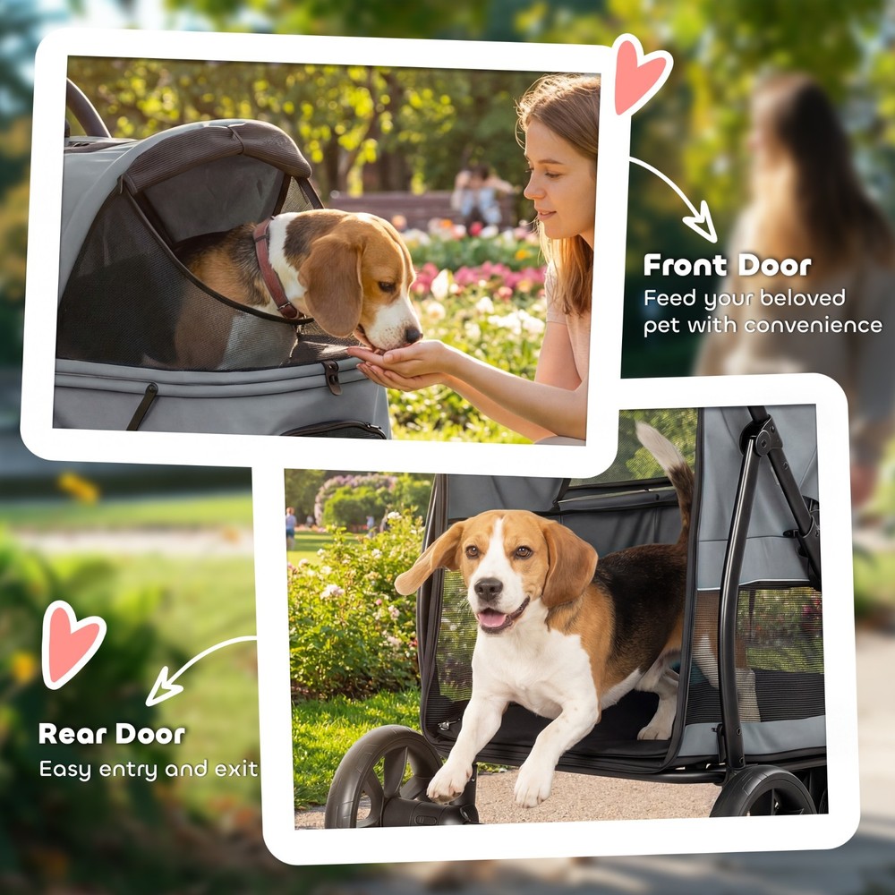 3 Wheel Pet Stroller Foldable Dog Cat Stroller w/ Mesh Window