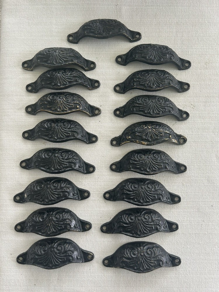 Set of 17 iron Decorative Cup Pulls w/ Screws...heavy and durable.