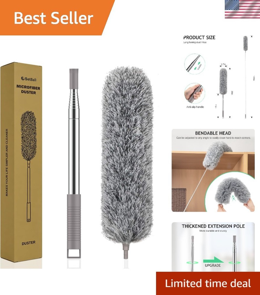 Washable Extra-Long Duster with Electrostatic Microfiber Head for High Dusting