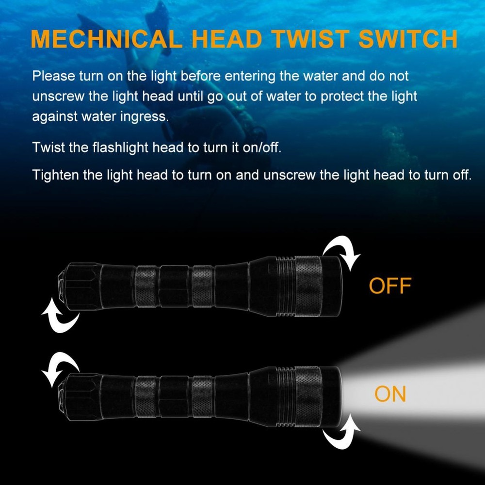 Dive Light Scuba Diving Flashlight Waterproof Torch Safety Dive Light Underwater