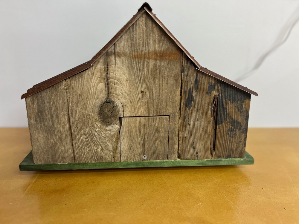 Handcrafted Rustic Barn Birdhouse with Tractor