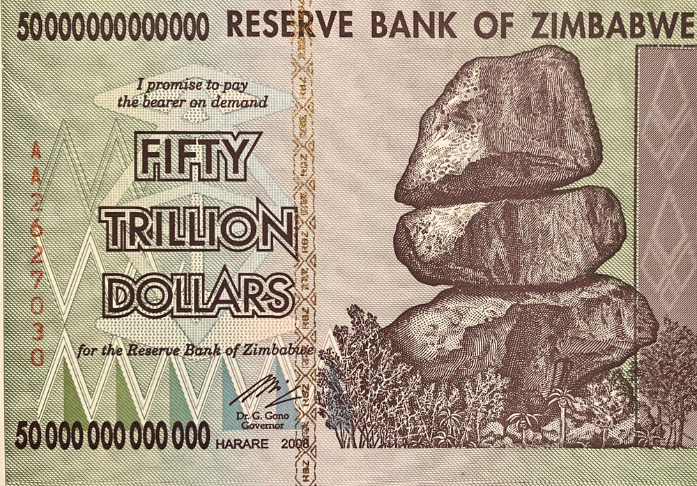 Zimbabwe 50 Trillion Dollars Banknote.