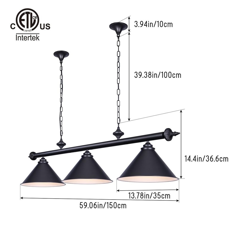 mirrea 59in Billiard Pool Table Light with Pull Chain Switch on Pendant Light