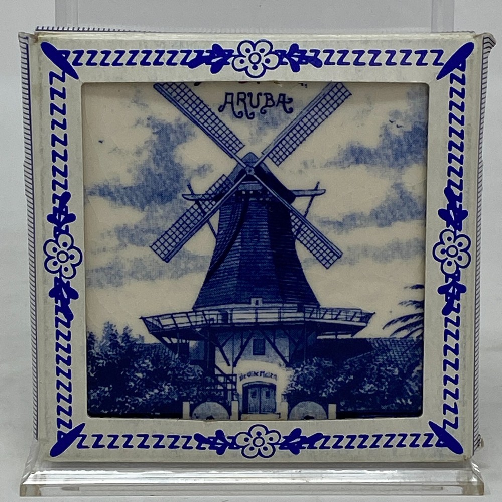 Vintage Delft Blue Tile ARUBA De Olde Molen Lighthouse