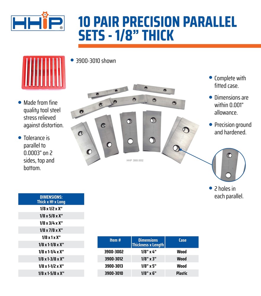 1/8 X 4" 10 PAIR PRECISION PARALLEL SET (3900-3002)
