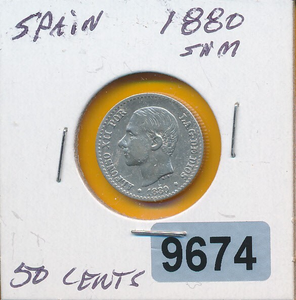 SPAIN  - SILVER -50 CENTIMOS - 1880 SNM -  #9674