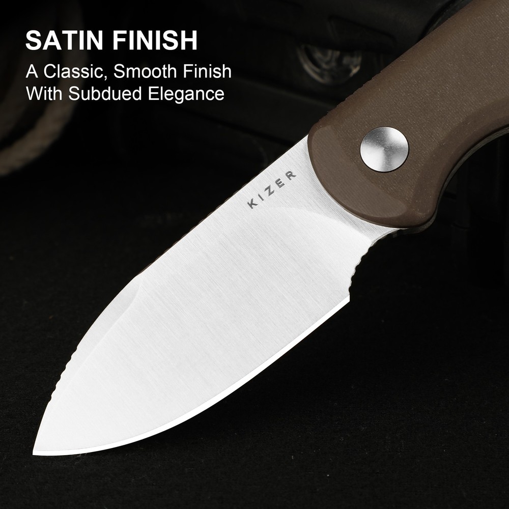 Kizer Drop Bear Fix Drop Point Fixed Knife 14C28N Blade Micarta Handle + Sheath