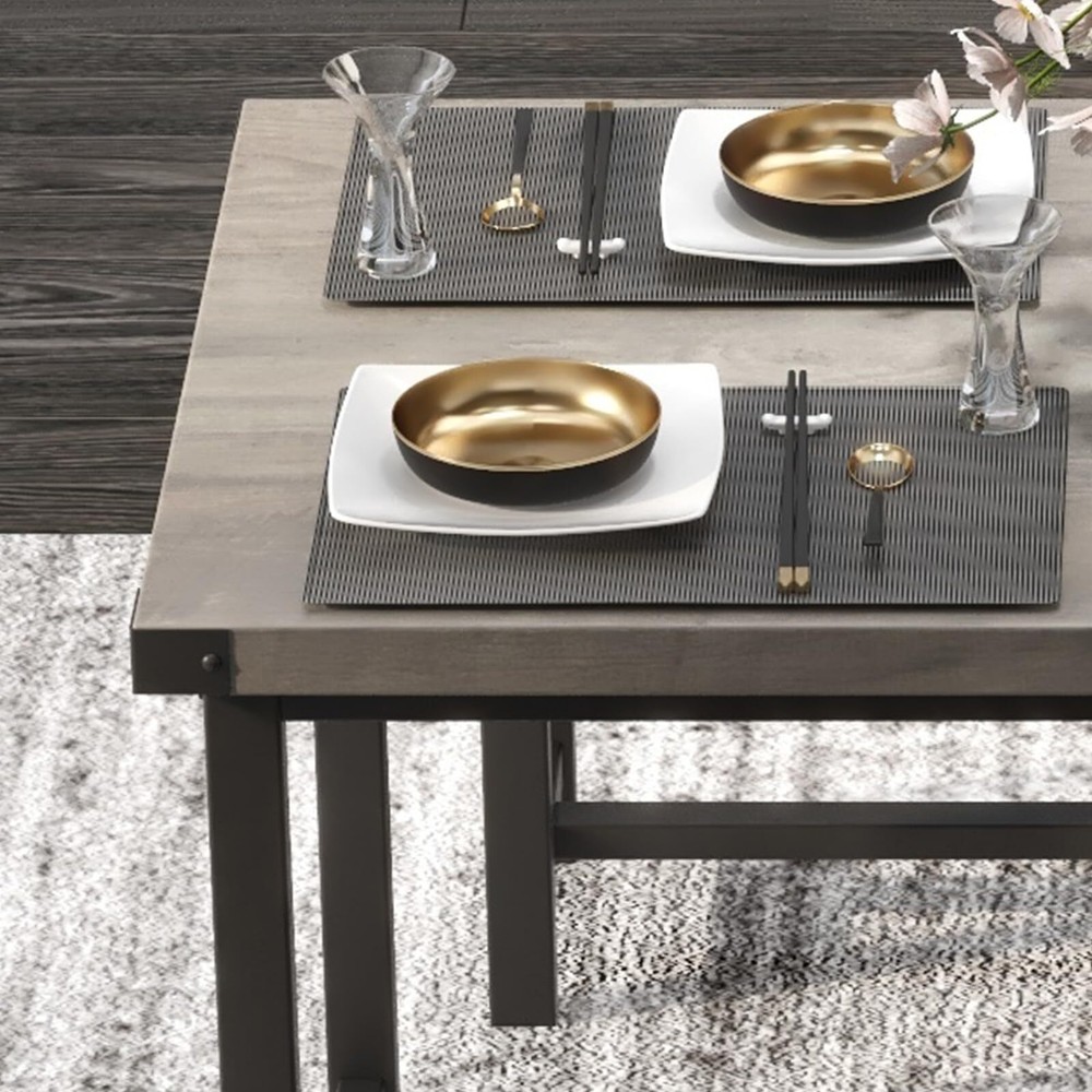 ☑️4PCS Kitchen Table Set with 2 Benches Dining Table Set with Upholstered Benche