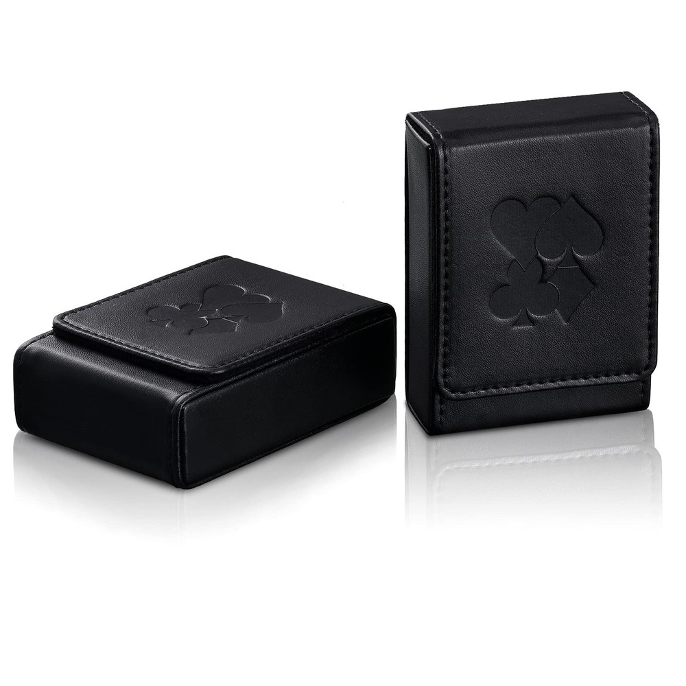 2 Pcs Single Deck Leather Playing Card Case Holder Black Playing Card Box Pro...
