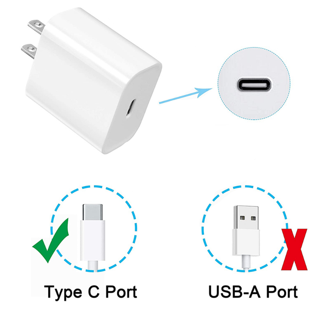 20W USB-C Power Adapter Block for iPhone iPad Android Fast Charger Cube Block