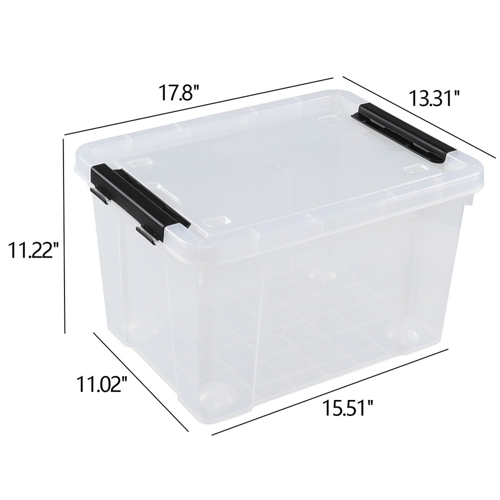 KEKOW 34 Qt Heavy Duty Clear Plastic Latching Stackable Storage Containers, 4PCS