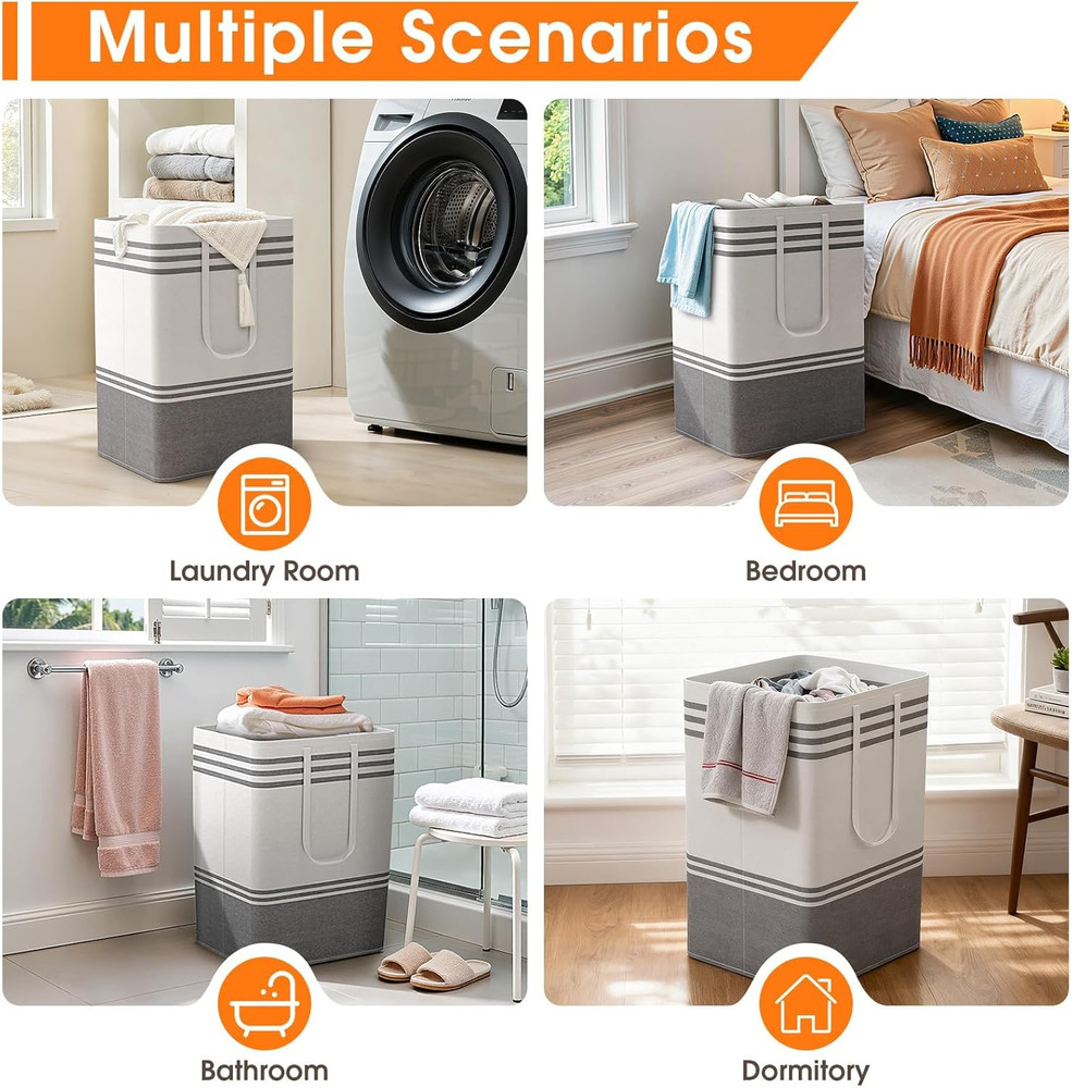 2 Pack Large Laundry Baskets, Laundry Hampers, Freestanding Waterproof Collapsib
