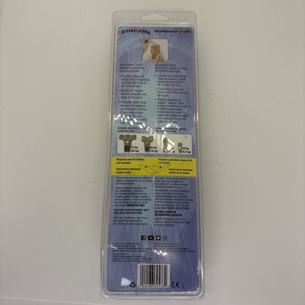 Zircon StudSensor Pro25 Stud Finder Picture Hanging Kit Assorted Hooks