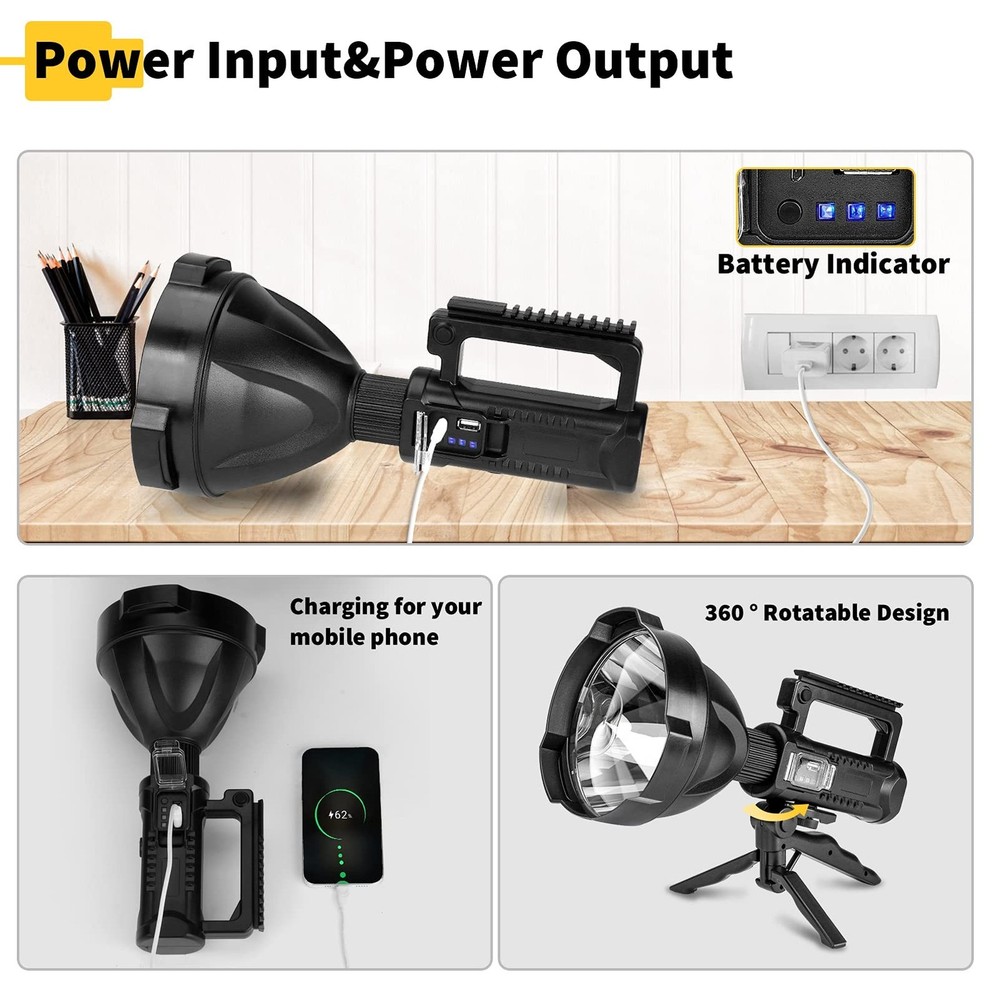 Superbright Big Size Rechargeable LED Handheld Flashlight Spotlight 4 Modes H...
