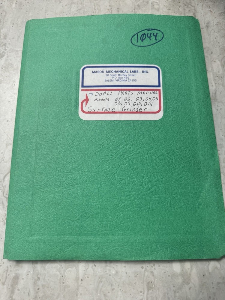 DoAll Model Surface Grinder Replacement Parts Catalog Manual Green