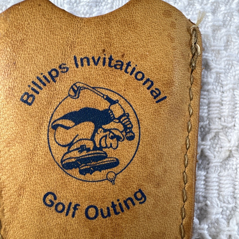 Billips Invitational Brass Golf Divot Tool Marker With Leather Case Logo