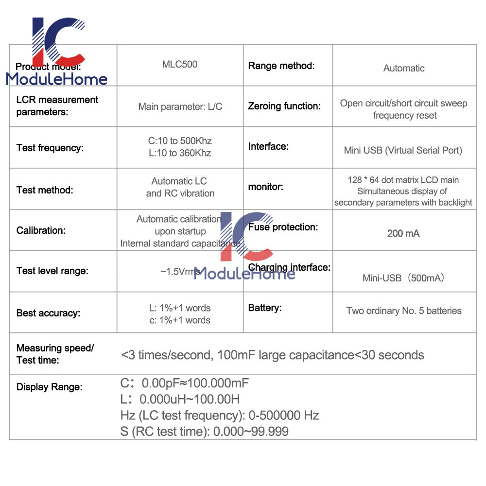 MLC500 Auto Range Capacitance Inductance Meter Digital Capacitance Tester New