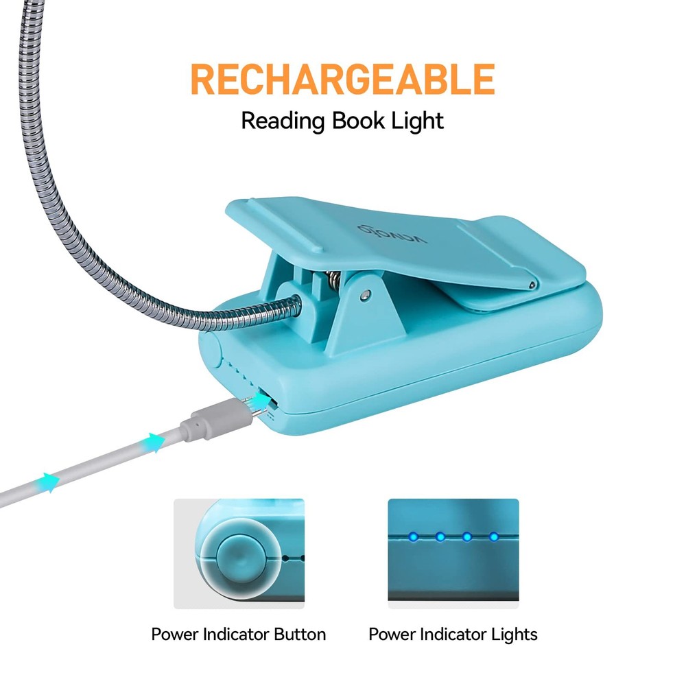 Rechargeable Book Light Blue Light Blocking Amber 1600k Clip On Reading Light Ey