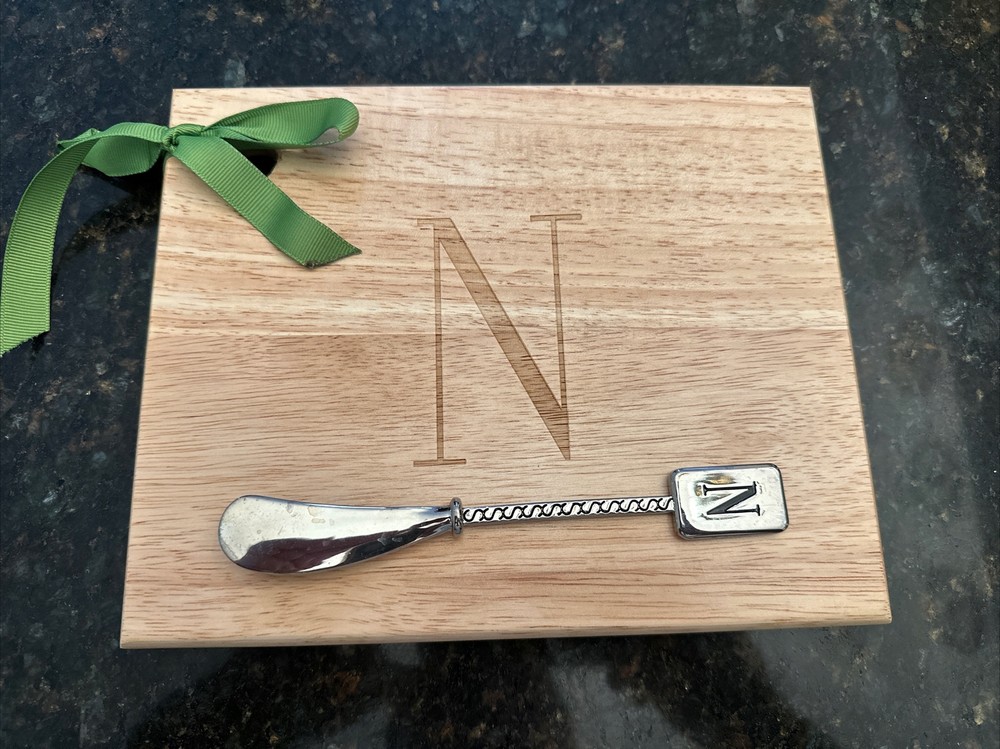 Cheese Board With Knife, “N” Monogram