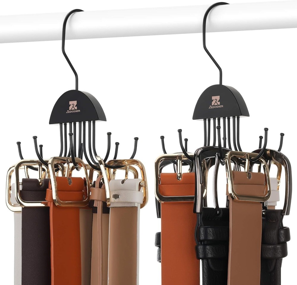 2 Pack Belt Hanger Rotatable Belt Organizer, Space Saving Belt Rack with 16 A...