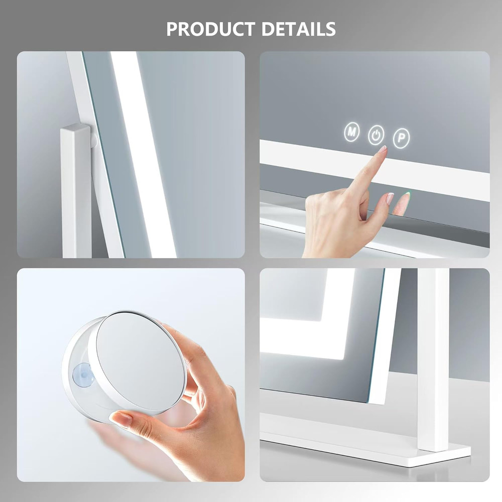 LED Vanity Mirror with 10X Magnification, Touch Control & 3 Lighting Modes