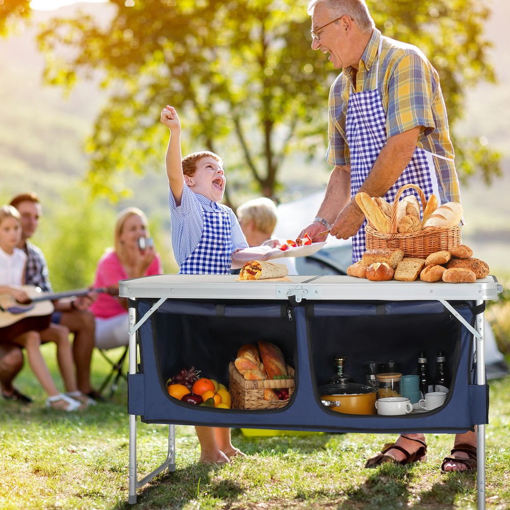4 Ft Folding Camping Table with Storage - Portable Outdoor Use