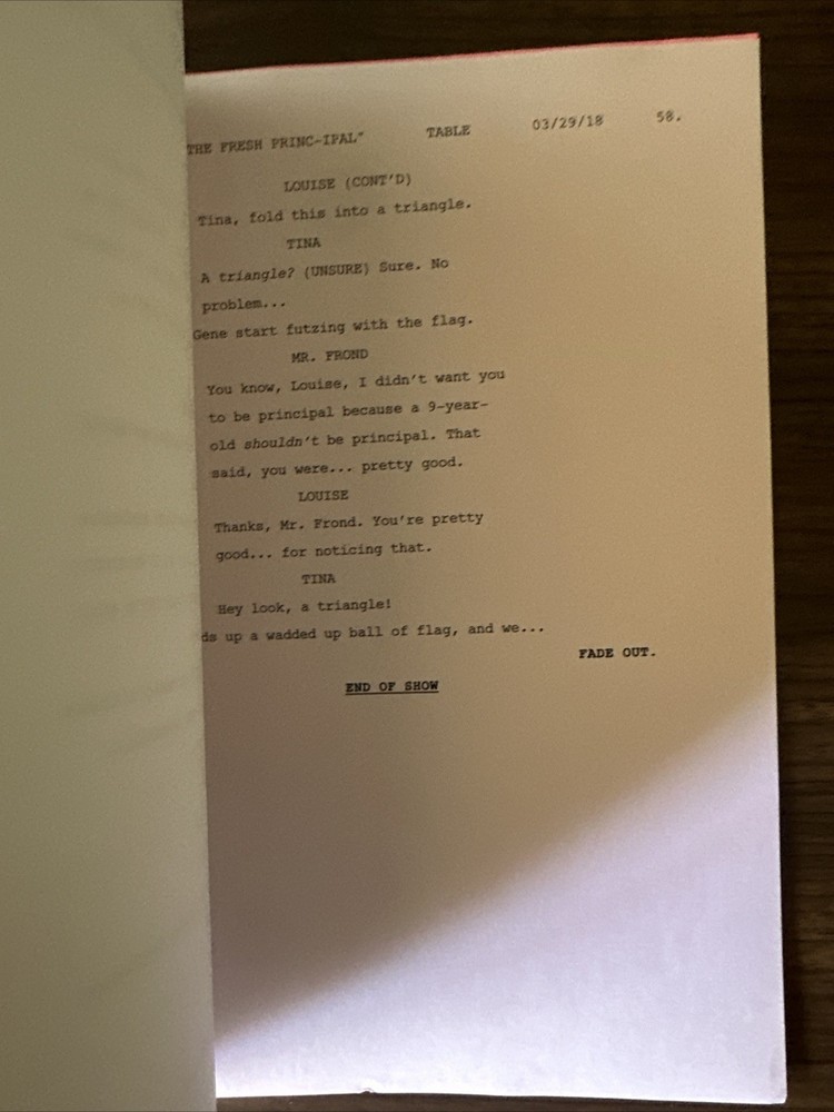 ORIGINAL 2018 Bob’s Burgers Table Read Script Fox Screenplay Fresh Princ-ipal