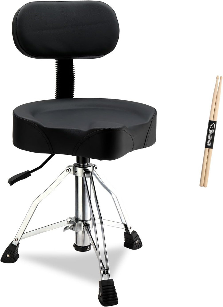 Drum Throne with Backrest | Heavy Duty Hydraulic Adjustable Stool, Saddle Seat &