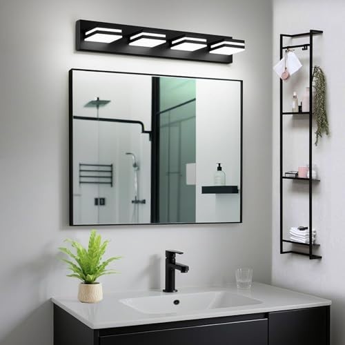 Dimmable 4-Light LED Bathroom Vanity Lights, 360° Rotatable Matte Black Wall Fix