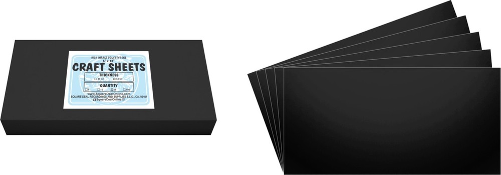Black Flex Plasticard Polystyrene Craft Sheets - 6"x12" - .060" thick - 25 Pack