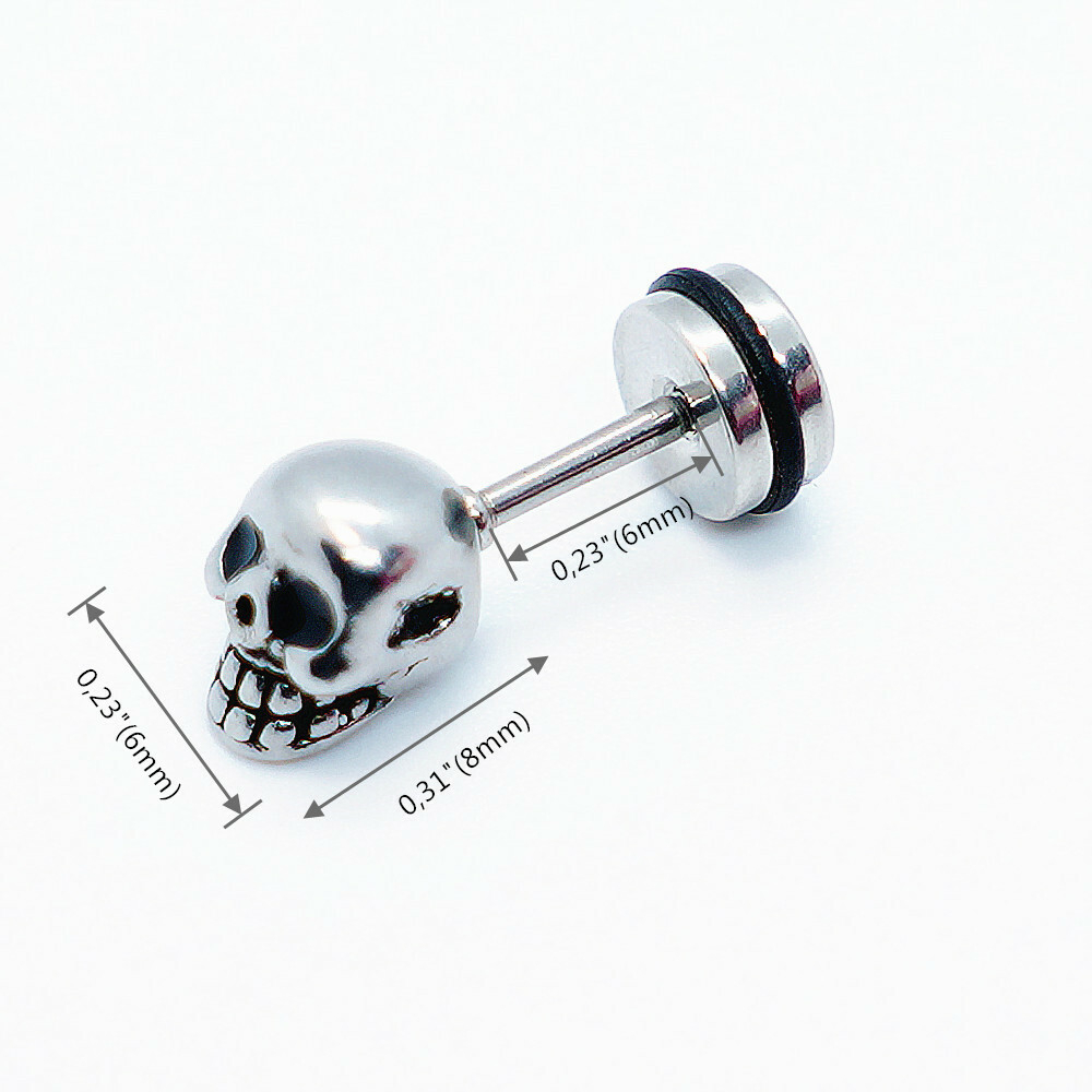 Punk Gothic Biker Stainless Steel Skeleton Skull Head Earring Stud Piercing