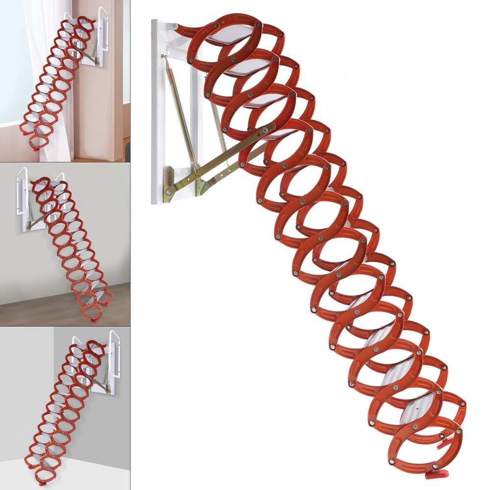 12 Steps Attic Ladder Folding Loft Ladder Wall Mounted Pull Down Attic Stairs