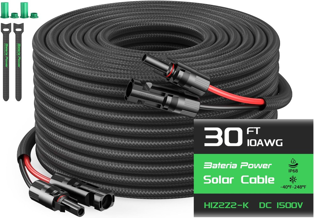 10AWG 30FT Solar Panel Extension Cable, Flame Retardant Protective Sleeving, Twi