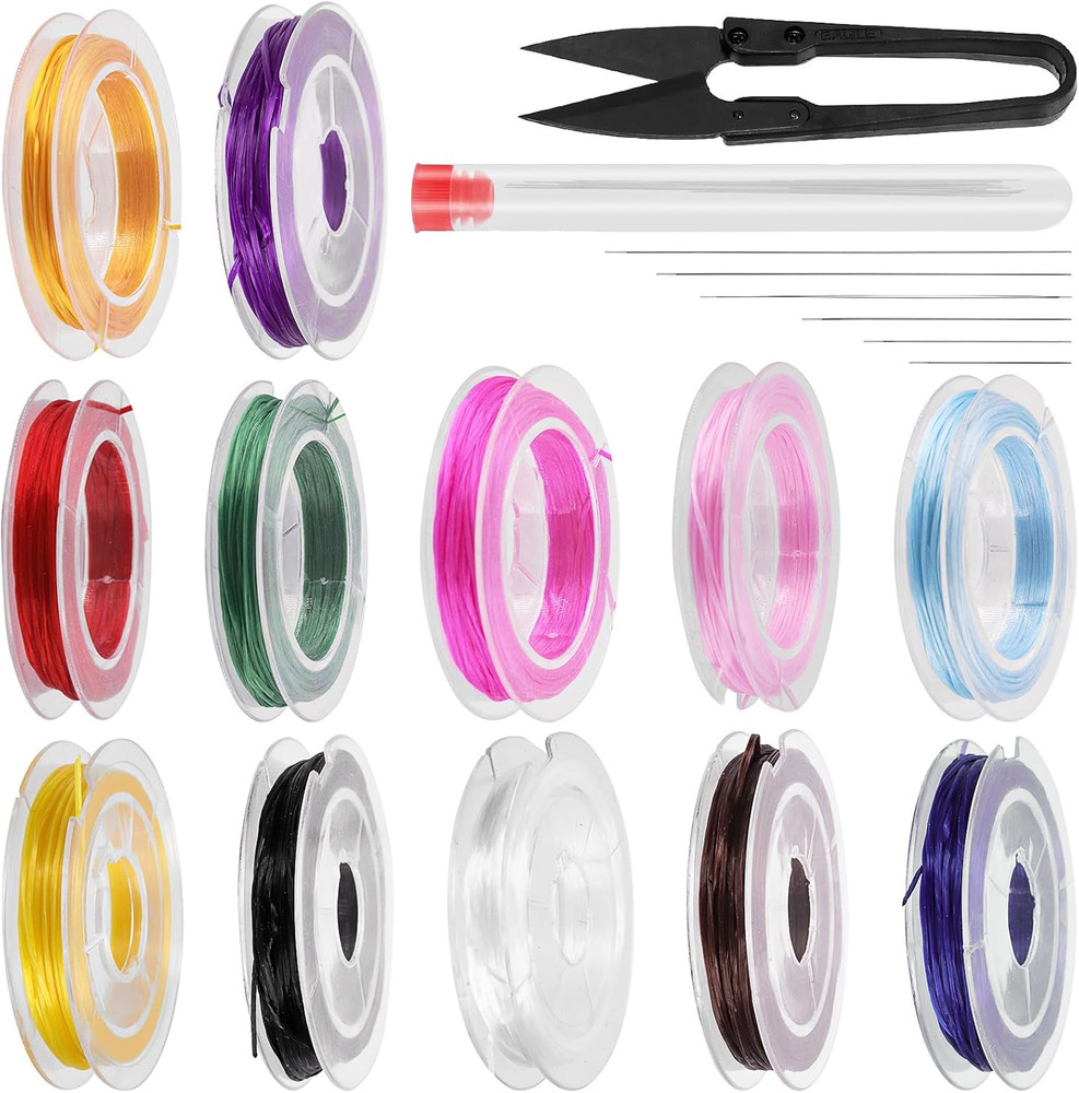 12Rolls Elastic Bracelet String Cord Set, 12 Colors Stretchy Elastic String Cord