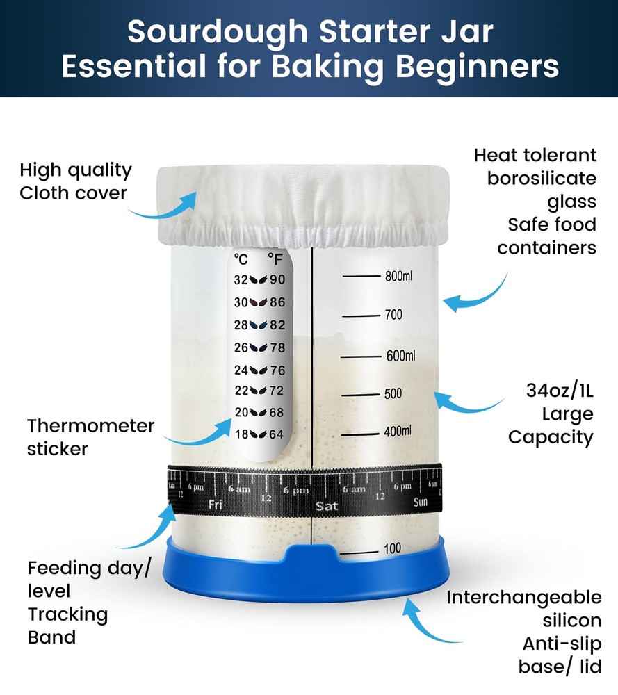 Adodeen Sourdough Starter Jar,Sourdough Kit – 2 Pack 34oz Blue