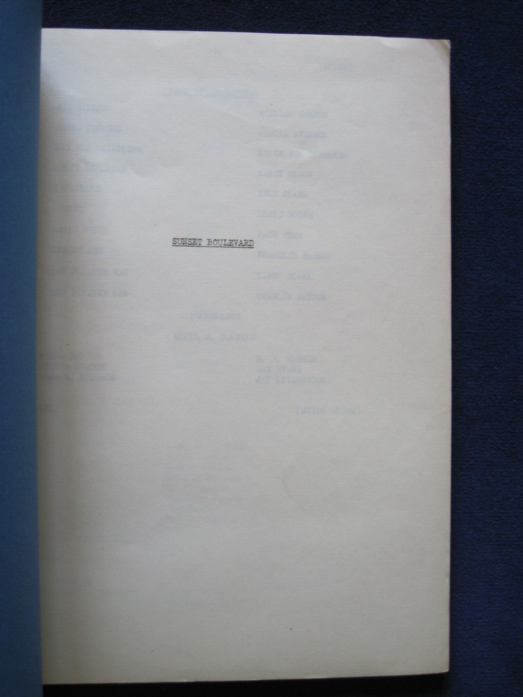 ORIGINAL CONTINUITY & DIALOGUE SCRIPT for BILLY WILDER'S SUNSET BOULEVARD