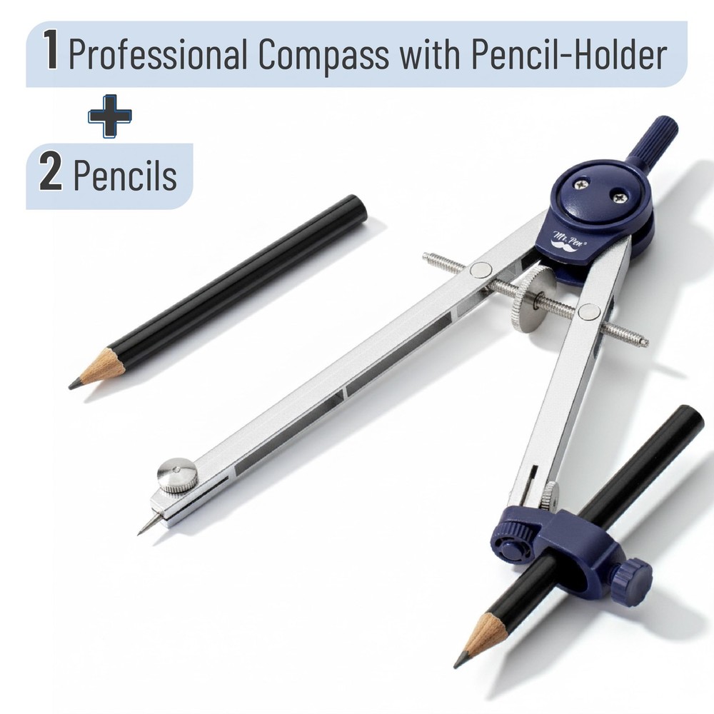 Mr. Pen- Compass for Geometry, with Pencil, Drawing Silver