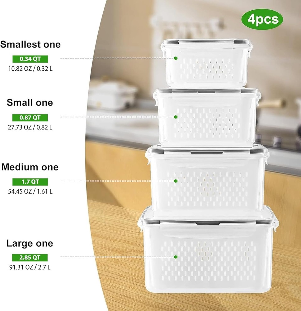 Refrigerator Fruit Preservation Box (with Removable Filter), 4-Piece Set