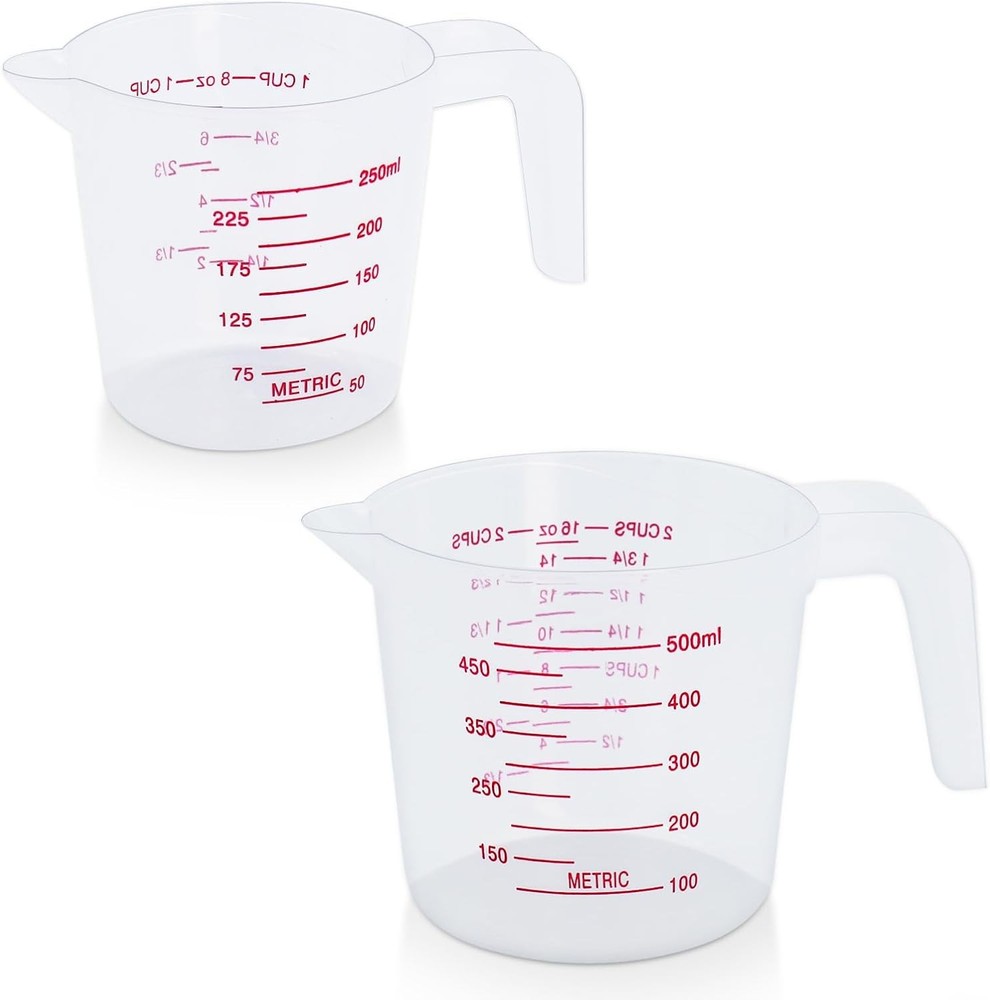 2 Pack Measuring Cup Set Includes 250Ml 1-Cup & 500Ml 2-Cup Plastic Liquid