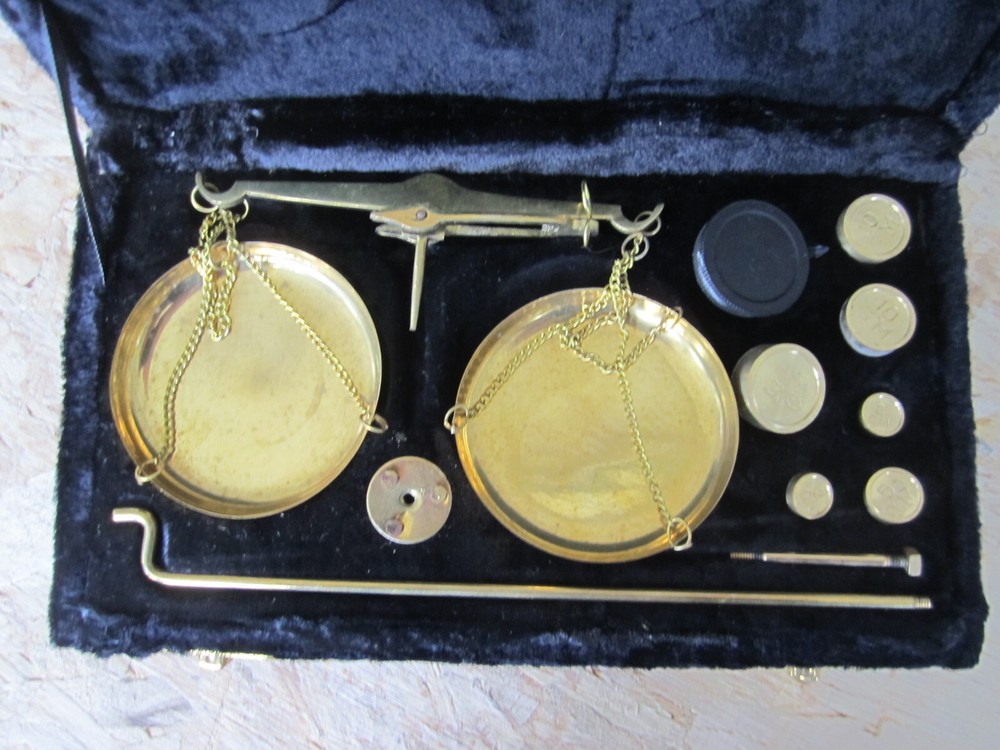 Small hanging scale (with weights) in carrying case