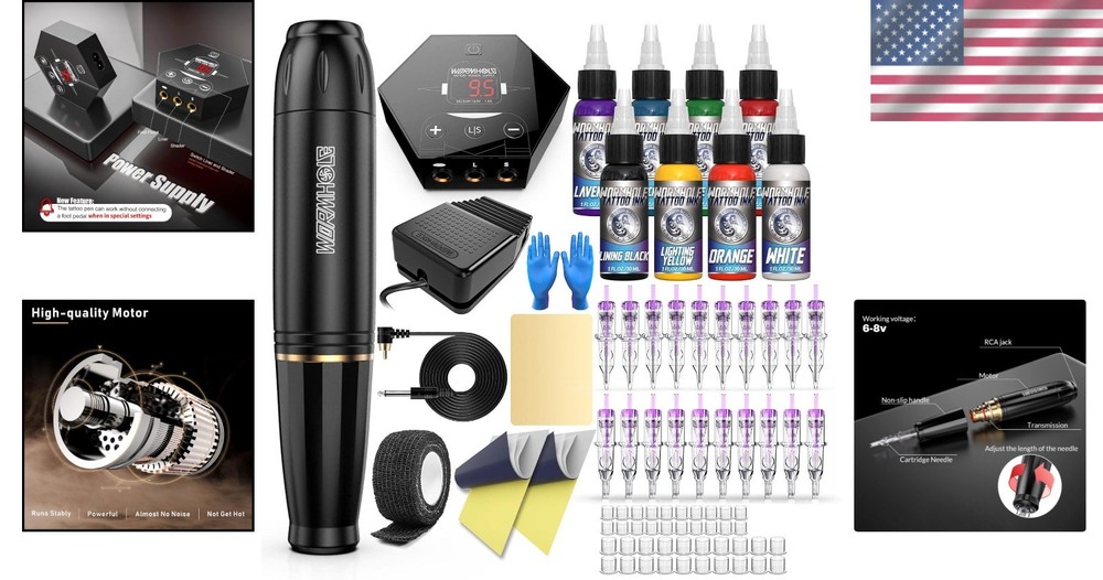 Compact Rotary Tattoo Machine Kit for Beginners – Includes Essential Supplies