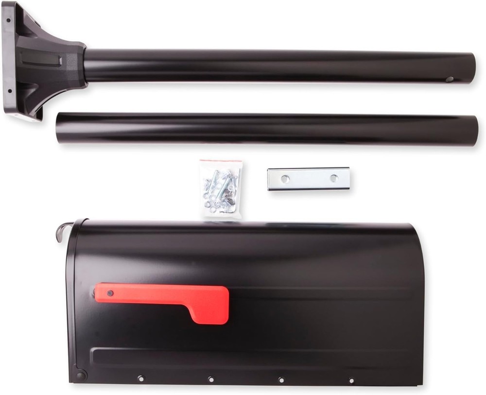 Mailbox and In-Ground Post Kit Black Steel Medium Curbside Mail Box Combo Set