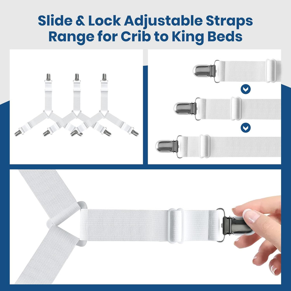 4 PCS Bed Sheet Straps – Adjustable Corner Clips to Keep Fitted Sheets in Place