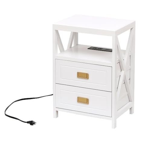 Assembled Nightstand with Charging Station, No Assembly Required End White