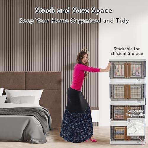 Quik Box 8.5 Gallon Stackable Storage Bins with Doors, Collapsible Organizer